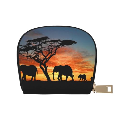 BACKZY Afrikanischer Elefant bedruckt und modisch, halbrunde Lederhülle, Kartenhülle, geeignet zum Mitnehmen von BACKZY