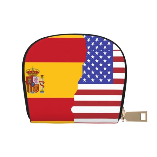BACKZY Amerikanische Spanien-Flagge, bedruckte und modische halbrunde Lederhülle, Kartentasche, geeignet zum Mitnehmen von BACKZY