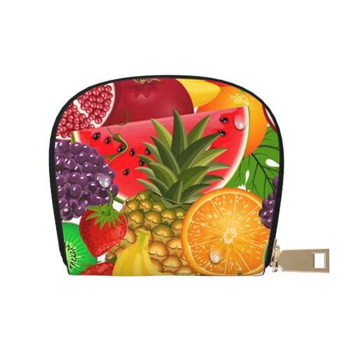 BACKZY Arches National Park bedruckte und modische halbrunde Lederhülle, Kartentasche, geeignet zum Mitnehmen, Frische saftige Früchte Ananas Beeren Wassermelone Traube Orange, Einheitsgröße von BACKZY