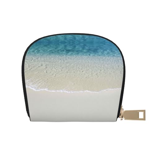 BACKZY Beach Clear Sea Sand Bedruckte und modische halbrunde Lederschalen-Kartentasche, geeignet zum Mitnehmen von BACKZY