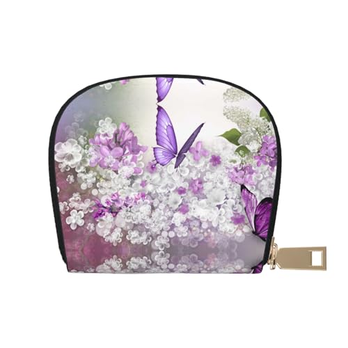 BACKZY Bedruckte und modische halbrunde Ledertasche, Motiv: Schmetterlinge und Blumen, geeignet zum Mitnehmen von BACKZY