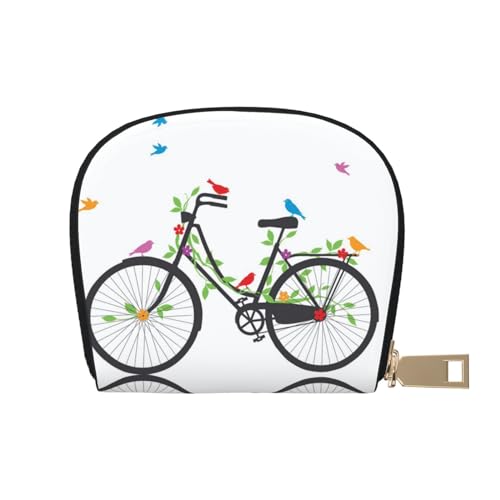 BACKZY Bedruckte und modische halbrunde Ledertasche, Motiv: Vögel und Blumen auf Fahrrädern, geeignet zum Mitnehmen von BACKZY