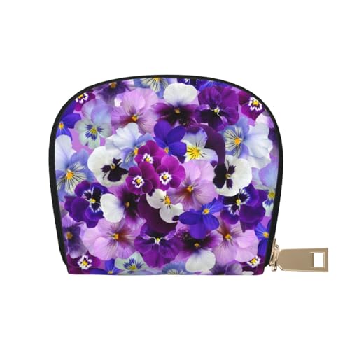 BACKZY Bedruckte und modische halbrunde Ledertasche mit Blumenmuster, geeignet zum Mitnehmen, Violette Blume, Einheitsgröße von BACKZY