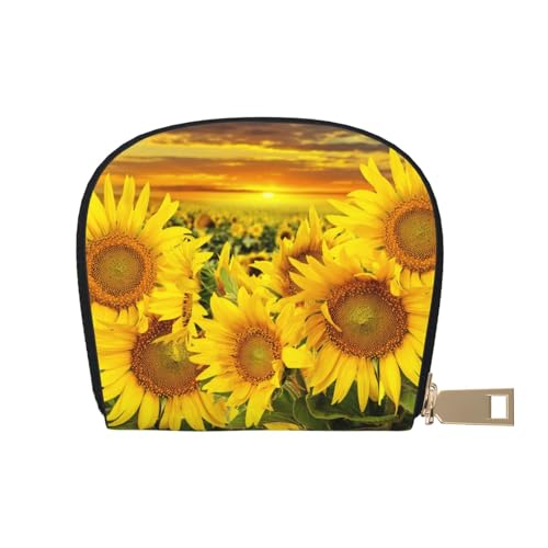 BACKZY Bedruckte und modische halbrunde Ledertasche mit Sonnenblumenmuster, geeignet zum Mitnehmen von BACKZY