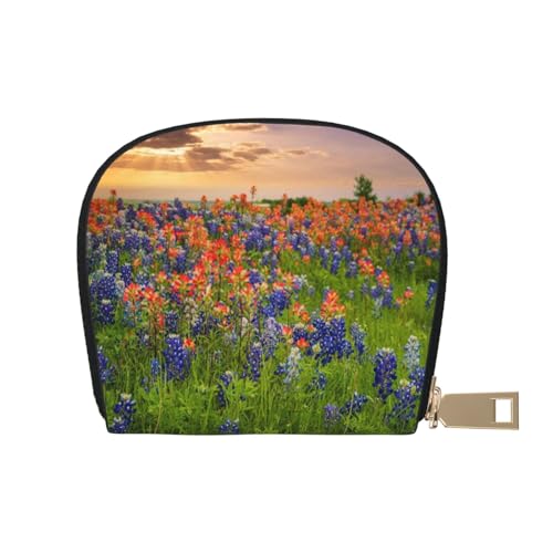 BACKZY Bedruckte und modische halbrunde Ledertasche mit Weihnachtsbaum-Motiv, geeignet zum Mitnehmen, Texas Bluebonnets Landschaft, Einheitsgröße von BACKZY