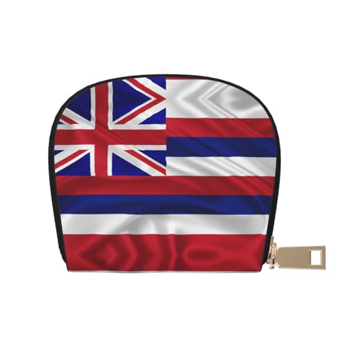 BACKZY Bunte Tasche mit tropischem Meeresfisch bedruckt und modisch, halbrunde Lederhülle, geeignet zum Mitnehmen, Flagge Hawaii Amerikanische Flagge, Einheitsgröße von BACKZY