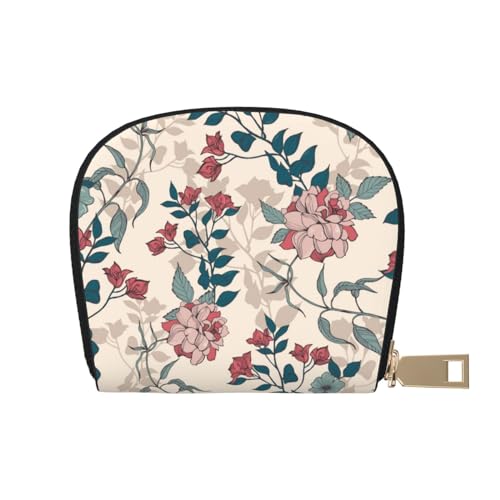 BACKZY Bunte Tasche mit tropischem Meeresfisch bedruckt und modisch, halbrunde Lederhülle, geeignet zum Mitnehmen, Rosa Blumen und Blätter, Einheitsgröße von BACKZY