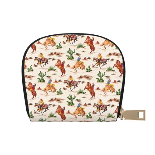 BACKZY Cowboy Ride Horse Printed and Fashion Half Round Leather Shell Card Bag, Suitable for Carrying Around von BACKZY