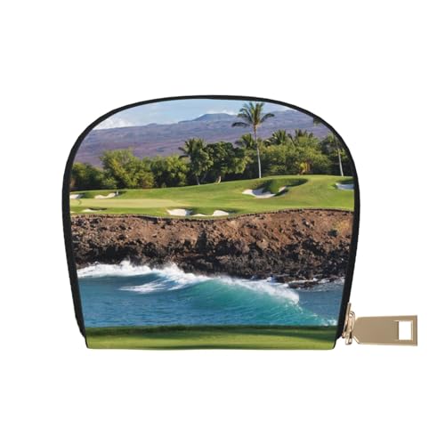 BACKZY Hawaii Beach Golfplatz, bedruckte und modische halbrunde Lederhülle, Karten-Tasche, geeignet zum Mitnehmen von BACKZY