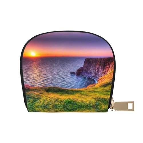 BACKZY Irland Sunset Seascape bedruckte und modische halbrunde Ledertasche, geeignet zum Mitnehmen von BACKZY