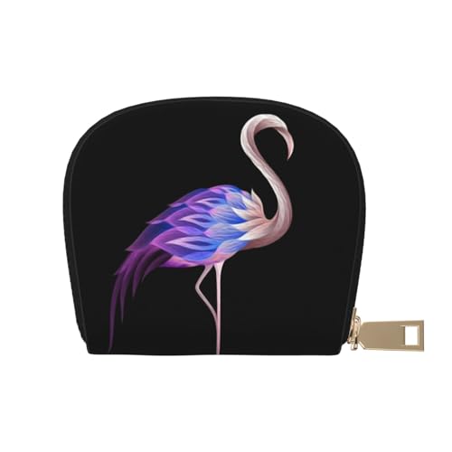 BACKZY Jet Fighter bedruckte und modische halbrunde Lederhülle, Karten-Tasche, geeignet zum Mitnehmen, Abstrakter Flamingo, Einheitsgröße von BACKZY