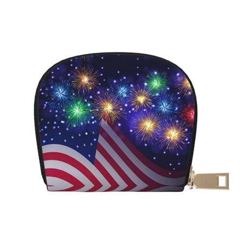 BACKZY Jet Fighter bedruckte und modische halbrunde Lederhülle, Karten-Tasche, geeignet zum Mitnehmen, Feuerwerk Amerikanische Flagge 4. Juli, Einheitsgröße von BACKZY