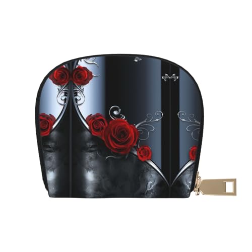 BACKZY Jet Fighter bedruckte und modische halbrunde Lederhülle, Karten-Tasche, geeignet zum Mitnehmen, Hübsche Rosen, Einheitsgröße von BACKZY