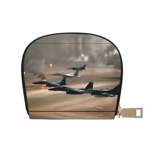 BACKZY Jet Fighter bedruckte und modische halbrunde Lederhülle, Karten-Tasche, geeignet zum Mitnehmen, Jet Fighter, Einheitsgröße von BACKZY