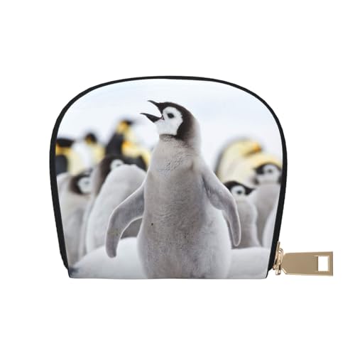 BACKZY Niedliches Pinguin-Tiermuster, bedruckt und modisch, halbrunde Lederhülle, geeignet zum Mitnehmen von BACKZY