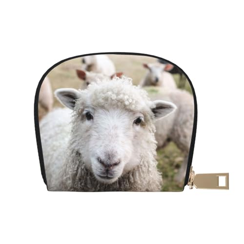 BACKZY Niedliches Schaf, Lamm, bedruckt und modisch, halbrund, Lederetui, geeignet zum Mitnehmen von BACKZY