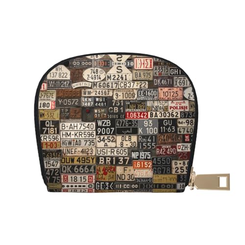 BACKZY Old License Plate Printed and Fashionable Half Round Leather Shell Card Bag, Suitable for Carrying Around von BACKZY