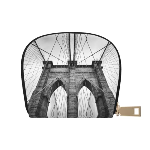 BACKZY Paris Eiffelturm bedruckte und modische halbrunde Lederhülle, Karten-Tasche, geeignet zum Mitnehmen, Brooklyn Bridge, Einheitsgröße von BACKZY