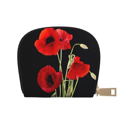 BACKZY Paris Eiffelturm bedruckte und modische halbrunde Lederhülle, Karten-Tasche, geeignet zum Mitnehmen, Red Flower, Einheitsgröße von BACKZY