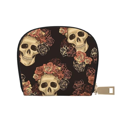 BACKZY Paris Eiffelturm bedruckte und modische halbrunde Lederhülle, Karten-Tasche, geeignet zum Mitnehmen, Rose Skull, Einheitsgröße von BACKZY