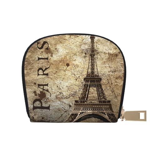 BACKZY Paris Eiffelturm bedruckte und modische halbrunde Lederhülle, Karten-Tasche, geeignet zum Mitnehmen von BACKZY