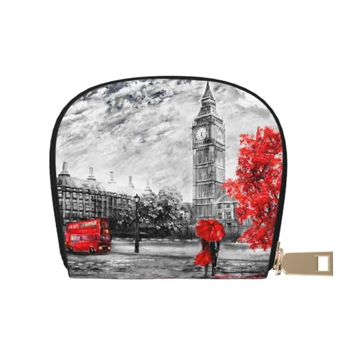 BACKZY Red London Street bedruckte und modische halbrunde Lederhülle, Kartenfach, geeignet zum Mitnehmen von BACKZY