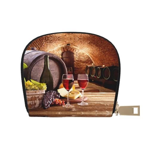 BACKZY Red Wine Cellar Printed and Fashionable Half Round Leather Shell Card Bag, Suitable for Carrying Around von BACKZY