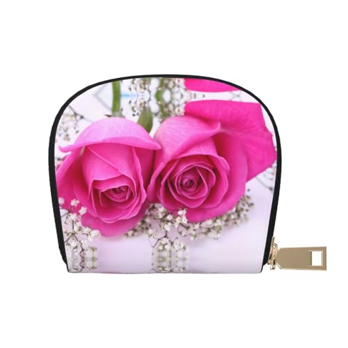 BACKZY Rosa Rose gedruckt und modische halbrunde Lederhülle, Karten-Tasche, geeignet für unterwegs von BACKZY