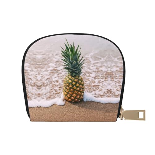 BACKZY Schöne Schmetterlings-bedruckte und modische halbrunde Lederhülle, geeignet zum Mitnehmen, Ananas am Strand, Einheitsgröße von BACKZY