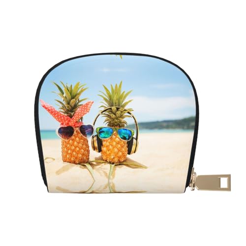 BACKZY Schöne Schmetterlings-bedruckte und modische halbrunde Lederhülle, geeignet zum Mitnehmen, Beach Two Ananas Sea, Einheitsgröße von BACKZY