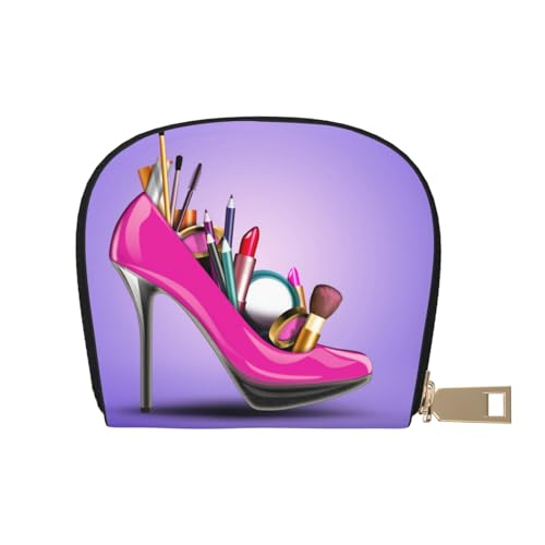 BACKZY Schuhe und Make-up bedruckte und modische halbrunde Lederschalen-Kartentasche, geeignet zum Mitnehmen von BACKZY