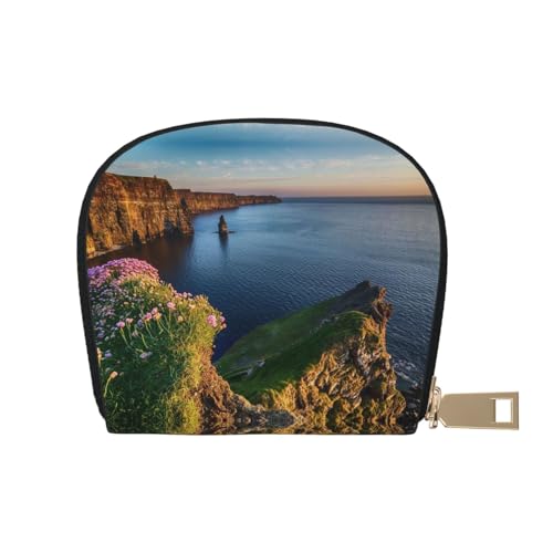 BACKZY Starry Aky rote Landschafts-bedruckte und modische halbrunde Lederhülle, geeignet zum Mitnehmen, Irland Outdoors County Clare the Cliffs, Einheitsgröße von BACKZY