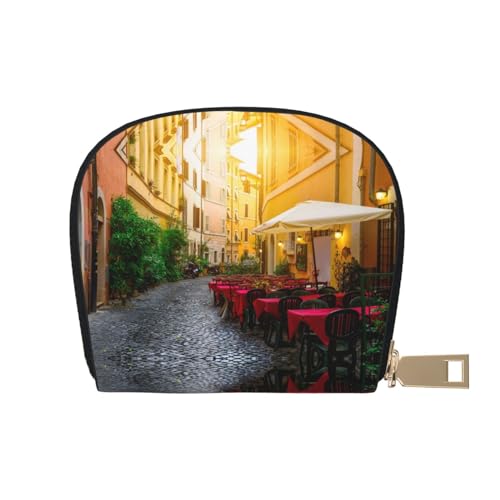 BACKZY Starry Aky rote Landschafts-bedruckte und modische halbrunde Lederhülle, geeignet zum Mitnehmen, Italian Old Street, Einheitsgröße von BACKZY
