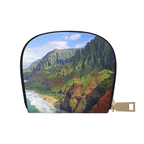 BACKZY Starry Aky rote Landschafts-bedruckte und modische halbrunde Lederhülle, geeignet zum Mitnehmen, Kauai Hawaii Seashore, Einheitsgröße von BACKZY