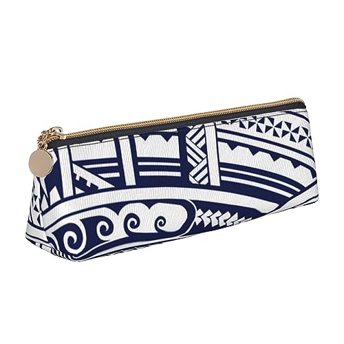 Blaue Polynesische Maori Tribal Muster Print Dreieck Leder Schreibwarentasche – Kosmetiktasche, weiß, Einheitsgröße, Taschen-Organizer von BACKZY