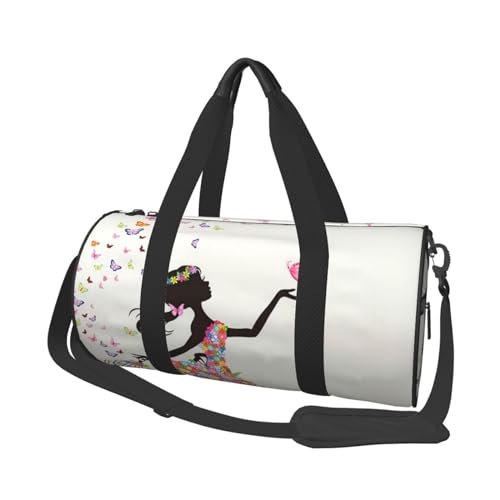 Girl Dance Reisegepäcktasche mit Schmetterlingsdruck, rund, große Kapazität, multifunktionale Aufbewahrungstasche, Schwarz , Einheitsgröße von BACKZY