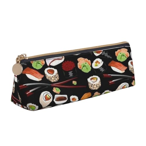 Japanische Sushi-Schreibwaren-Tasche aus schwarzem Leder mit dreieckigem Aufdruck – Kosmetiktasche, weiß, Einheitsgröße, Taschen-Organizer von BACKZY