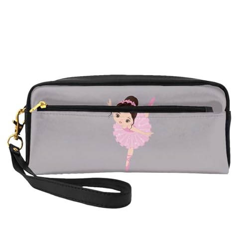 Kleine Ballerina Tanzende Mädchen bedruckte modische Leder-Kosmetiktasche, multifunktionale Aufbewahrungstasche, Schwarz , Einheitsgröße von BACKZY