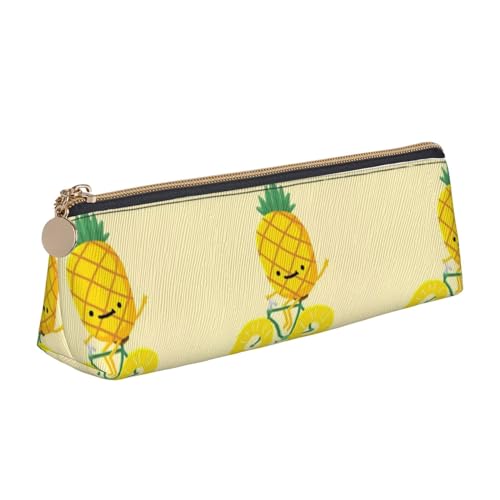 Kosmetiktasche aus Leder mit Ananas-Fahrradaufdruck, dreieckig, weiß, Einheitsgröße, Taschen-Organizer von BACKZY