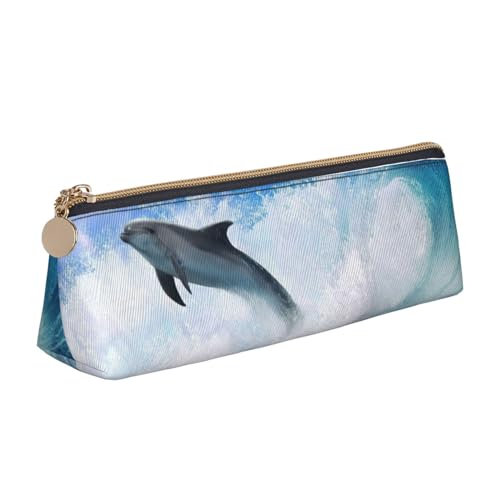 Kosmetiktasche aus Leder mit süßem Delfin-Druck, dreieckig, weiß, Einheitsgröße, Taschen-Organizer von BACKZY