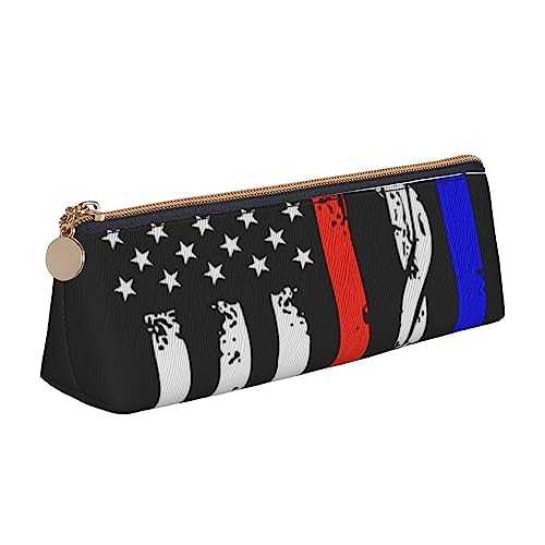 Kosmetiktasche mit roten Streifen, Feuerwehrmann, USA-Flagge, dreieckig, Leder, weiß, Einheitsgröße, Taschen-Organizer von BACKZY