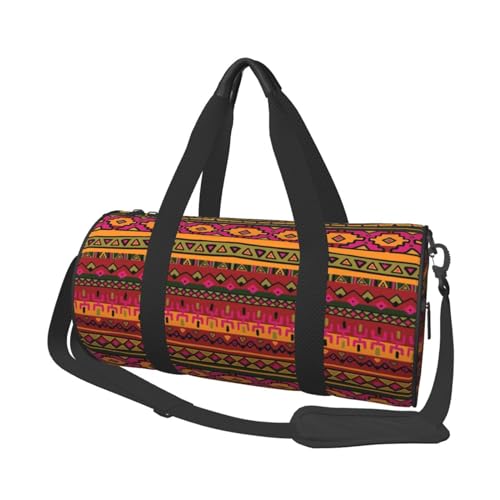 Mexikanische Folk-Kunst-Boho-Druck, rund, große Kapazität, Reisetasche, multifunktionale Aufbewahrungstasche, Schwarz , Einheitsgröße von BACKZY