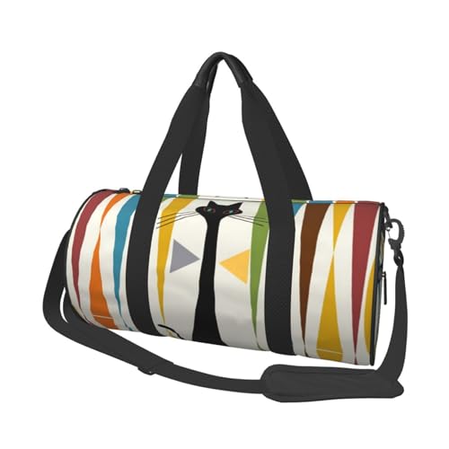 Mid-Century Moderne Kunst-Katzen-Druck, rund, große Kapazität, Reisegepäcktasche, multifunktionale Aufbewahrungstasche, Schwarz , Einheitsgröße von BACKZY