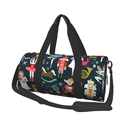 Nussknacker-Ballett-Tasche für Damen, Weihnachts-Tanzdruck, rund, großes Fassungsvermögen, Reisegepäcktasche, multifunktionale Aufbewahrungstasche, Schwarz , Einheitsgröße von BACKZY