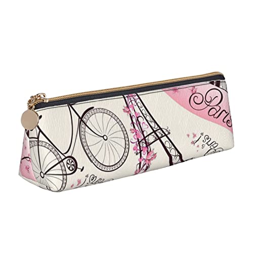 Romantische Schreibwaren-Tasche aus Leder, Motiv: Paris Turm, Fahrraddruck, dreieckig, Kosmetiktasche, weiß, Einheitsgröße, Taschen-Organizer von BACKZY