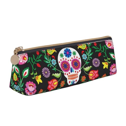 Sugar Horror Totenkopf und Blumen Print Triangle Leder Schreibwarentasche - Kosmetiktasche, weiß, Einheitsgröße, Taschen-Organizer von BACKZY