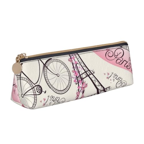 The Paris Tower and A Bicycle Print Triangle Leather Stationery Bag - Cosmetic Bag, weiß, Einheitsgröße, Taschen-Organizer von BACKZY