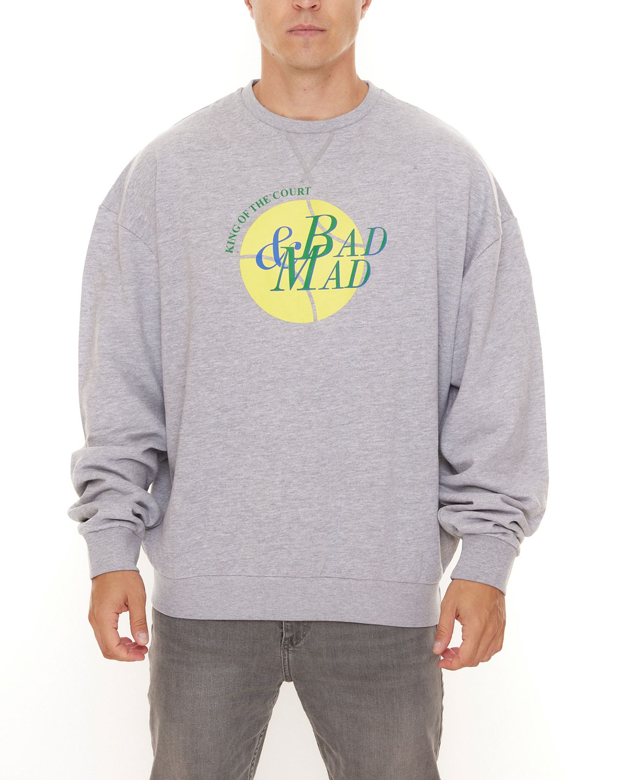 BAD+MAD London Sweat Herren Rundhals-Pullover mit Front-Print Sweater BMSR001 Grau von BAD+MAD