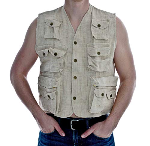 BAD TASTE Cannabis Club Safari-Weste Größe L 100% Hanf Natur Angler-Weste mit 11 Taschen von BAD TASTE
