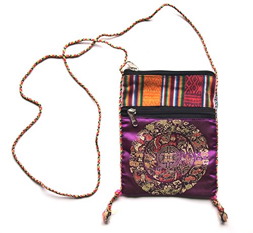 BAD TASTE Hippie-Tasche Nr. 5 lila Brokat 3 Fächer mit Schulterriemen von BAD TASTE